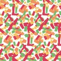 Red yellow green seamless pattern for textile design, art background torn paper confetti Royalty Free Stock Photo