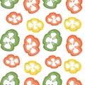 Red, yellow and green slices of bell pepper. Seamless vector pattern. Royalty Free Stock Photo