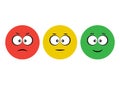 Red, yellow, green smileys emoticons icon negative, neutral and positive. Funny characters. Vector illustration Royalty Free Stock Photo