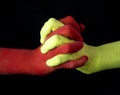 Red and yellow hands