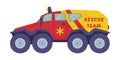 Red and Yellow Heavy Machinery as Rescue Equipment and Emergency Vehicle for Urgent Saving of Life Vector Illustration