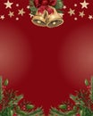 Red Christmas illustration featuring golden bells tied with a red bow at the top, surrounded by green holly leaves Royalty Free Stock Photo