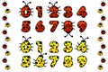 Red and yellow ladybug numeral. Figure number, education cards kids