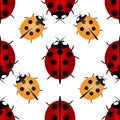 Red and yellow ladybugs with seven and five points on the back - for happiness, seamless pattern. Ladybird endless