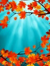 Red and yellow leaves against a blue sky. EPS 8 Royalty Free Stock Photo