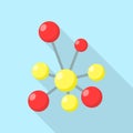 Red yellow molecule icon, flat style