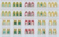 Red and yellow open windows on classical building Royalty Free Stock Photo