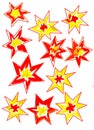 Red, yellow and orange stars on a white background Royalty Free Stock Photo