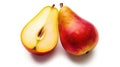 Red yellow pear fruit cut in half. Generative AI Royalty Free Stock Photo