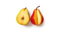 Red yellow pear fruit cut in half. Generative AI Royalty Free Stock Photo