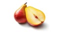 Red yellow pear fruit cut in half. Generative AI Royalty Free Stock Photo