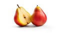 Red yellow pear fruit cut in half. Generative AI Royalty Free Stock Photo