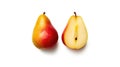 Red yellow pear fruit cut in half. Generative AI Royalty Free Stock Photo