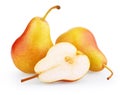 Red-yellow pear fruit with half Royalty Free Stock Photo