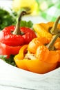 Red and yellow peppers stuffed with meat, rice and the vegetables Royalty Free Stock Photo