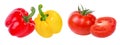 Red, yellow peppers and tomato isolated. Royalty Free Stock Photo