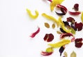 Red and yellow petals of flowers on white background Royalty Free Stock Photo