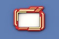 Red yellow picture frame isolated on blue background with copy space, Portable wireless video game console icons. 3d rendering