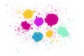 Red, Yellow, pink, blue and green ink splashes with stains. Abstract backdrop isolated on white Royalty Free Stock Photo