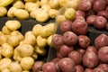 Red and yellow potatoes in grocery store