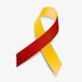 Red and yellow ribbon awareness World hepatitis day, Coronavirus, HIV, HCV co-infection. Isolated on white background