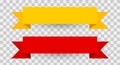 Red and yellow ribbon banners with shadow. 3D realistic vector illustration Royalty Free Stock Photo