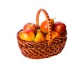 Apples and pears in basket isolated on white background Royalty Free Stock Photo