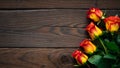 Red yellow roses on wooden background. Valentines day, Mothers Day, Happy Birthday, Wedding, Womens Day -Concept Royalty Free Stock Photo