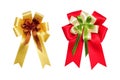 Red and yellow satin bow on white background Royalty Free Stock Photo