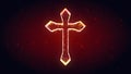 Red Yellow Shiny Cross Jesus Christianity Symbol Shape 3d Lines Effect With Tiny Hearts Particles
