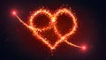 Red Yellow Shiny Two Sparkling Particles Trails Swirl Forming Heart Shape Glitter Sparkle Lines Optical Flare Lights