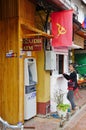 Red and yellow sickle and hammer Communist flag in Laos