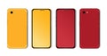 Red and yellow Smartphone Mockup with Blank Screen Isolated. Realistic Front and Back View