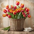 Spring Tulip Bouquet in Wicker Basket