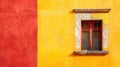 Red and yellow textured wall with vintage window