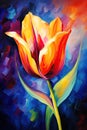 Red Tulip Flower Brush Strokes Painting