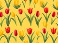 red and yellow tulips pattern on yellow background, Ai Generated