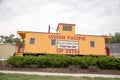 Red and yellow Union Pacific caboose train Royalty Free Stock Photo