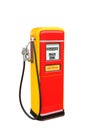 Red and yellow vintage gasoline fuel pump with clipping path Royalty Free Stock Photo