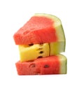 Red and yellow water melon white background Royalty Free Stock Photo
