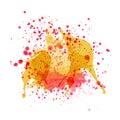 Red and yellow watercolor spot, blob, ink splat brush effect, splash shape