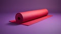 Vibrant Red Yoga Mat On Purple Background - Hyper-realistic 3d Illustration