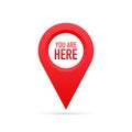 Red You Are Here Location Pointer Pin. Vector stock illustration