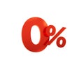 Red zero percent on white background. 3d render Royalty Free Stock Photo