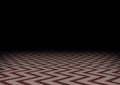 Red zig-zag floor in the darkness. Horizontal abstract dark background. Mystic room, vector illustration.