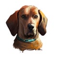 Redbone Coonhound dog portrait isolated on white. Digital art illustration of hand drawn dog for web, t-shirt print and puppy food