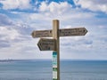 A wooden signpost on the Cleveland Way national trail near Saltburn in the north east of the UK