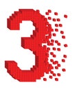 Vector illustrated 3d digit number three of red cubes. Royalty Free Stock Photo