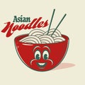 Vintage illustration of a funny asian noodles cup