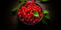 Redcurrant banner. Bowl full of redcurrant. Close-up food photography background